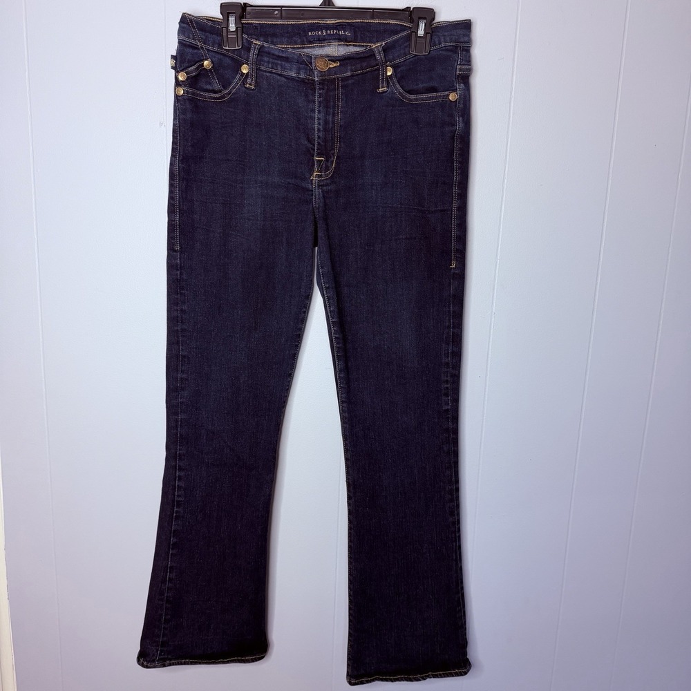 Rock & Republic Kasandra Bootcut Jeans Womens 14s Blue Denim Stretch Mid Rise 34